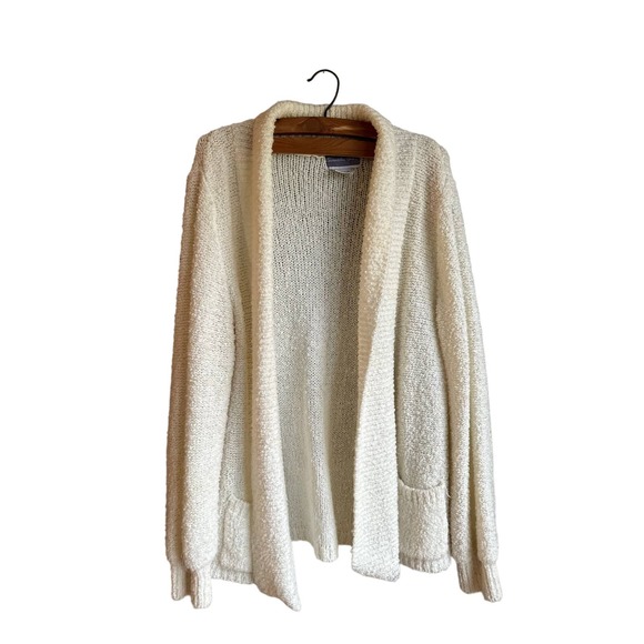 Samantha Starr Womens Sweater Cardigan Open Front Shawl Collar Knit Cream Medium - Picture 1 of 3
